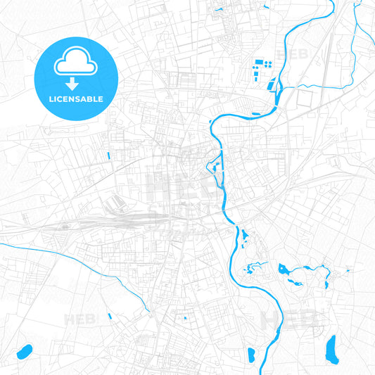 Cottbus, Germany PDF vector map with water in focus