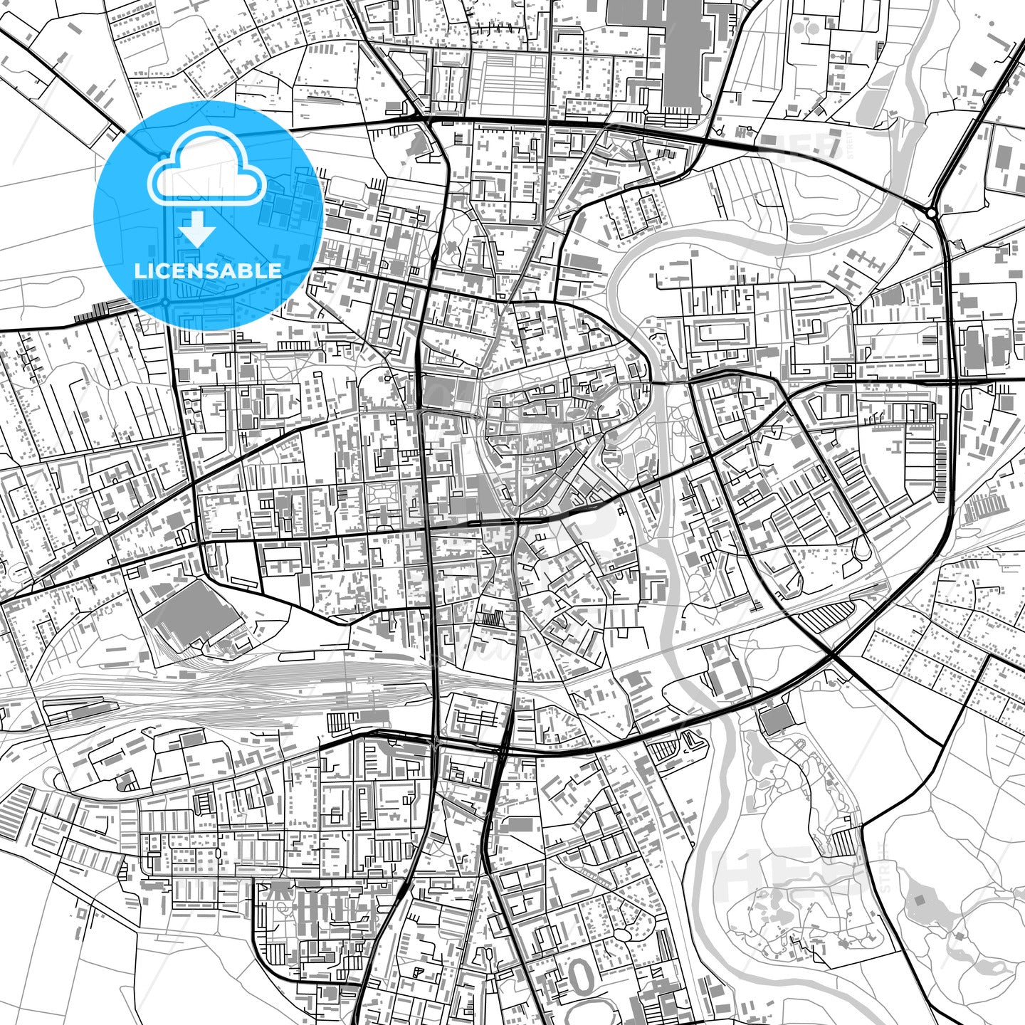 Cottbus, Germany, vector map with buildings