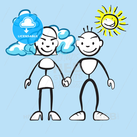 Couple smiling with clouds and sun – instant download