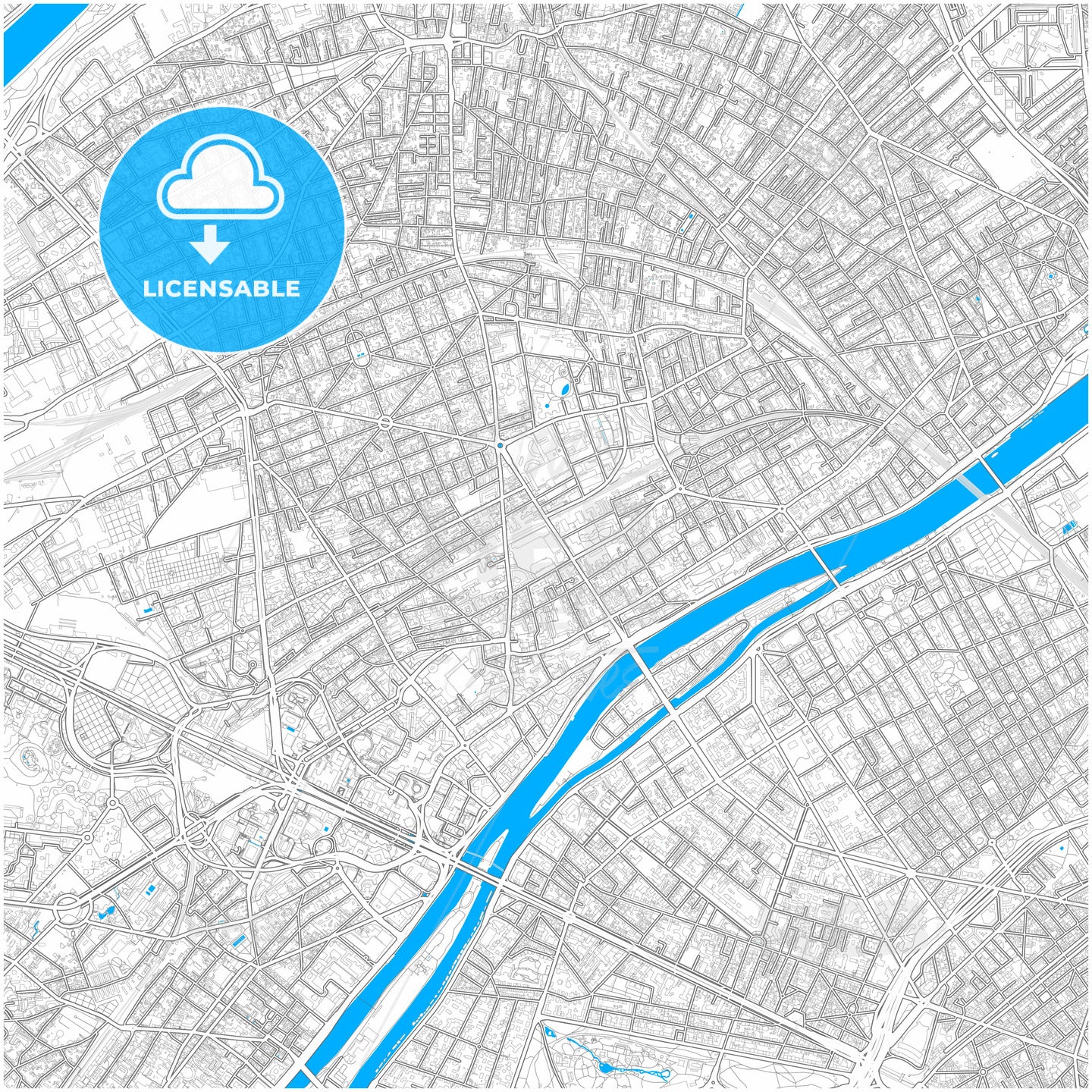 Courbevoie, Hauts-de-Seine, France, city map with high quality roads.