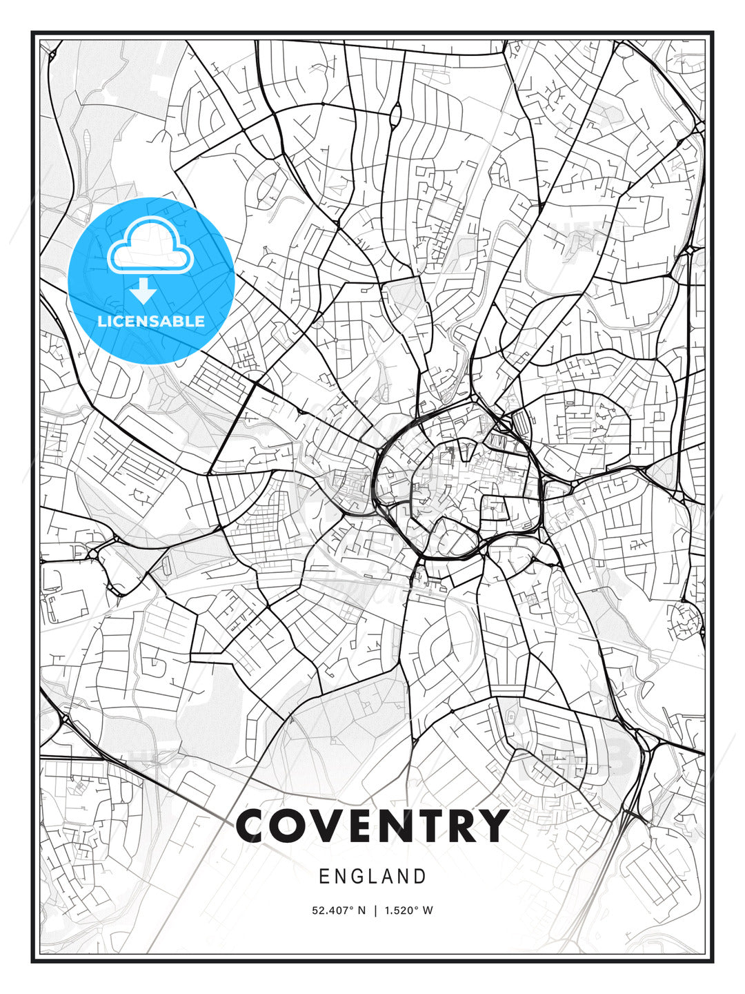 Coventry, England, Modern Print Template in Various Formats - HEBSTREITS Sketches