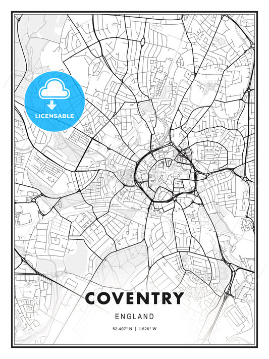Coventry, England, Modern Print Template in Various Formats - HEBSTREITS Sketches