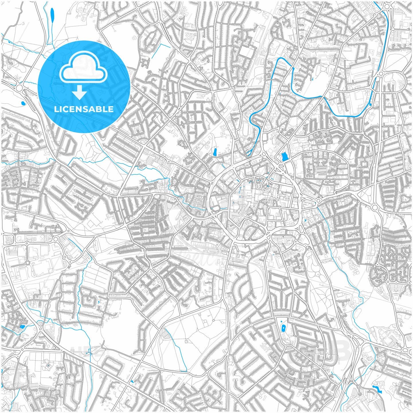 Coventry, West Midlands, England, city map with high quality roads.