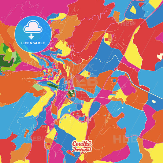 Covilhã, Portugal Crazy Colorful Street Map Poster Template - HEBSTREITS Sketches