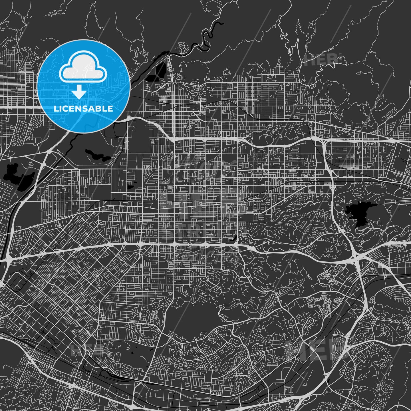 Covina, California - Area Map - Dark