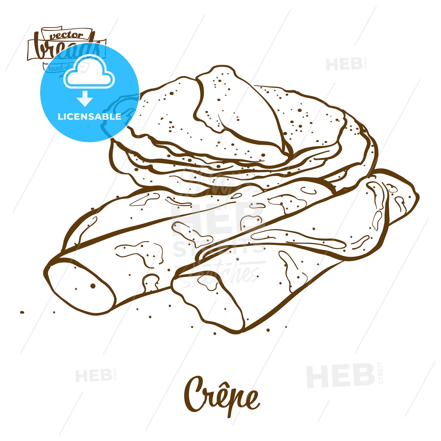 Crêpe bread vector drawing – instant download
