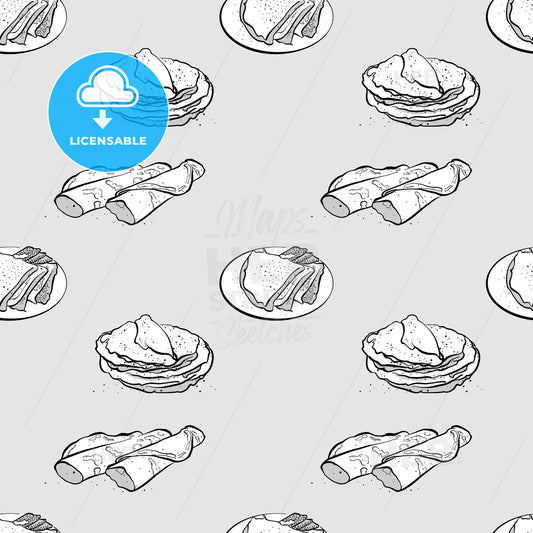 Crêpe seamless pattern greyscale drawing – instant download