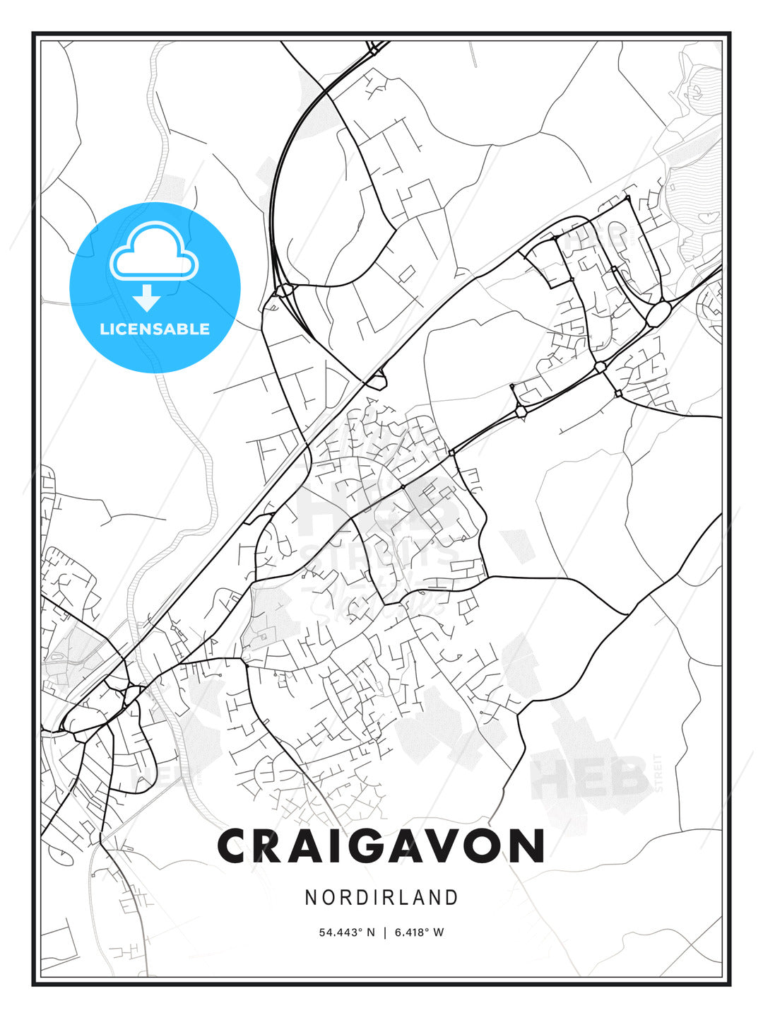 Craigavon, Nordirland, Modern Print Template in Various Formats - HEBSTREITS Sketches