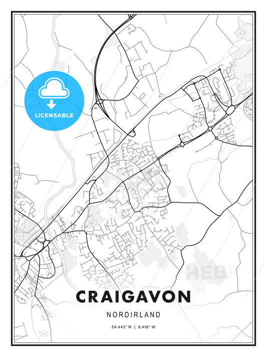 Craigavon, Nordirland, Modern Print Template in Various Formats - HEBSTREITS Sketches