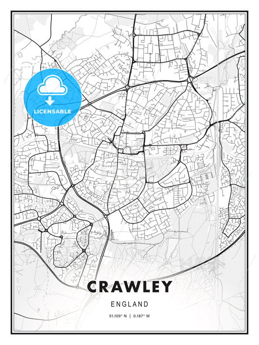 Crawley, England, Modern Print Template in Various Formats - HEBSTREITS Sketches