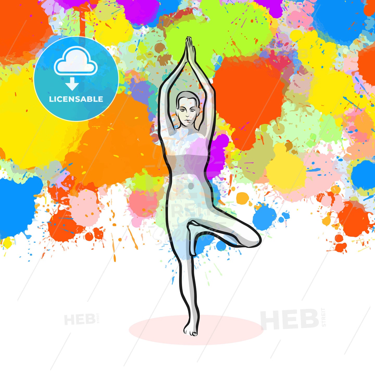 Creative tree Yoga Pose with colorful background – instant download
