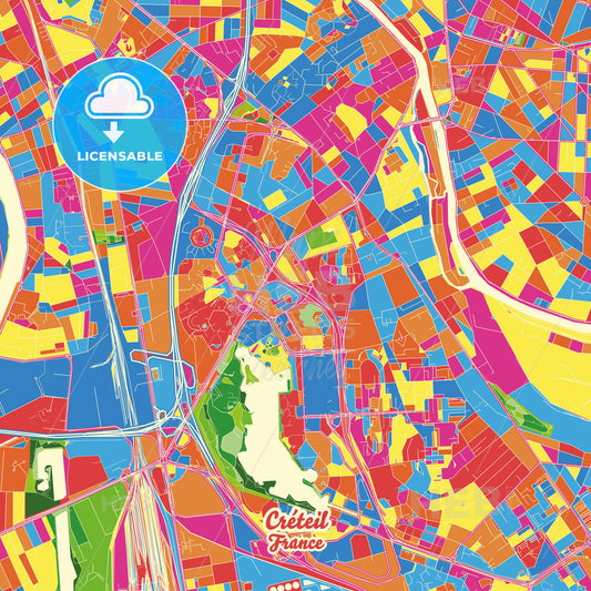 Créteil, France Crazy Colorful Street Map Poster Template - HEBSTREITS Sketches