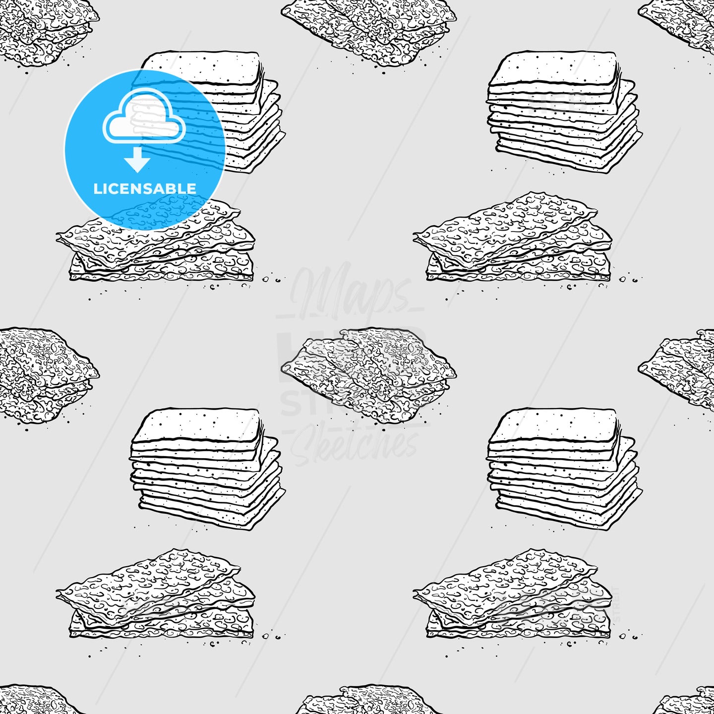 Crisp bread seamless pattern greyscale drawing – instant download