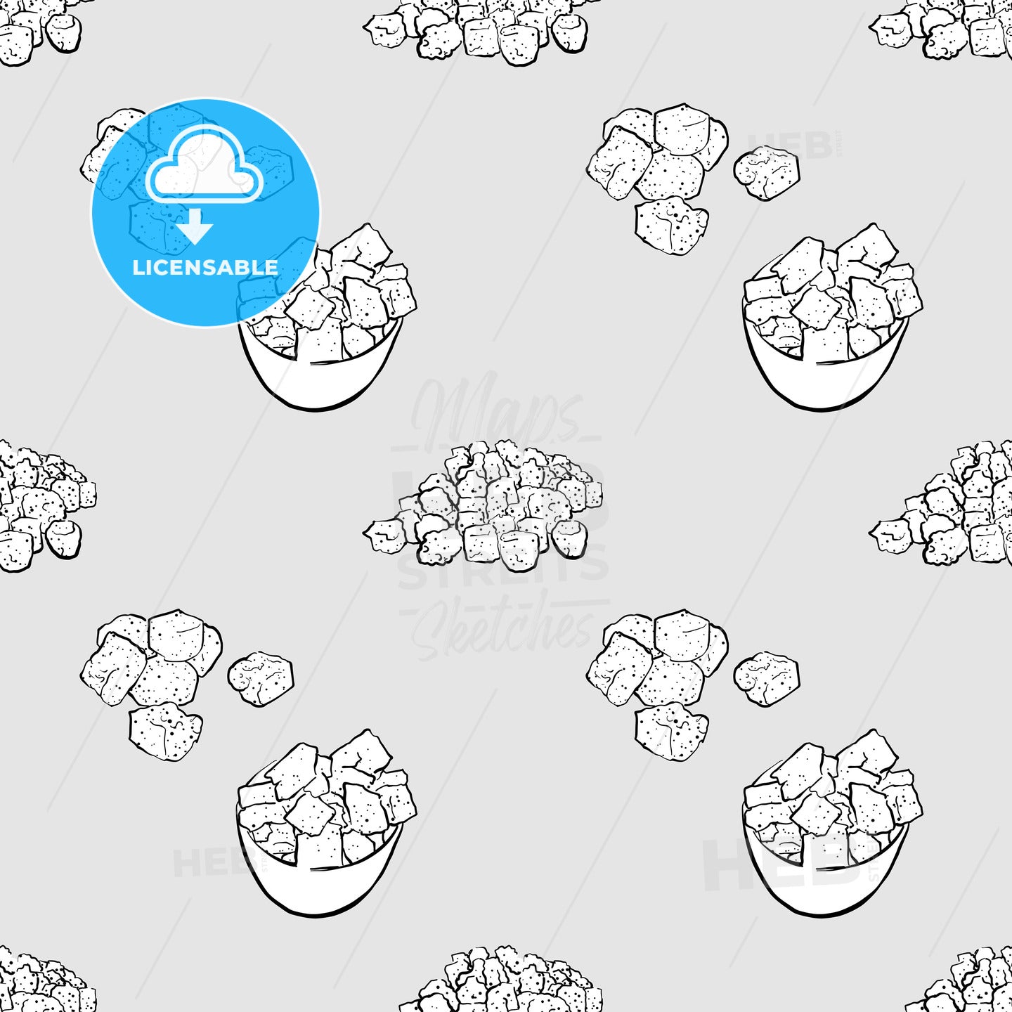 Croutons seamless pattern greyscale drawing – instant download