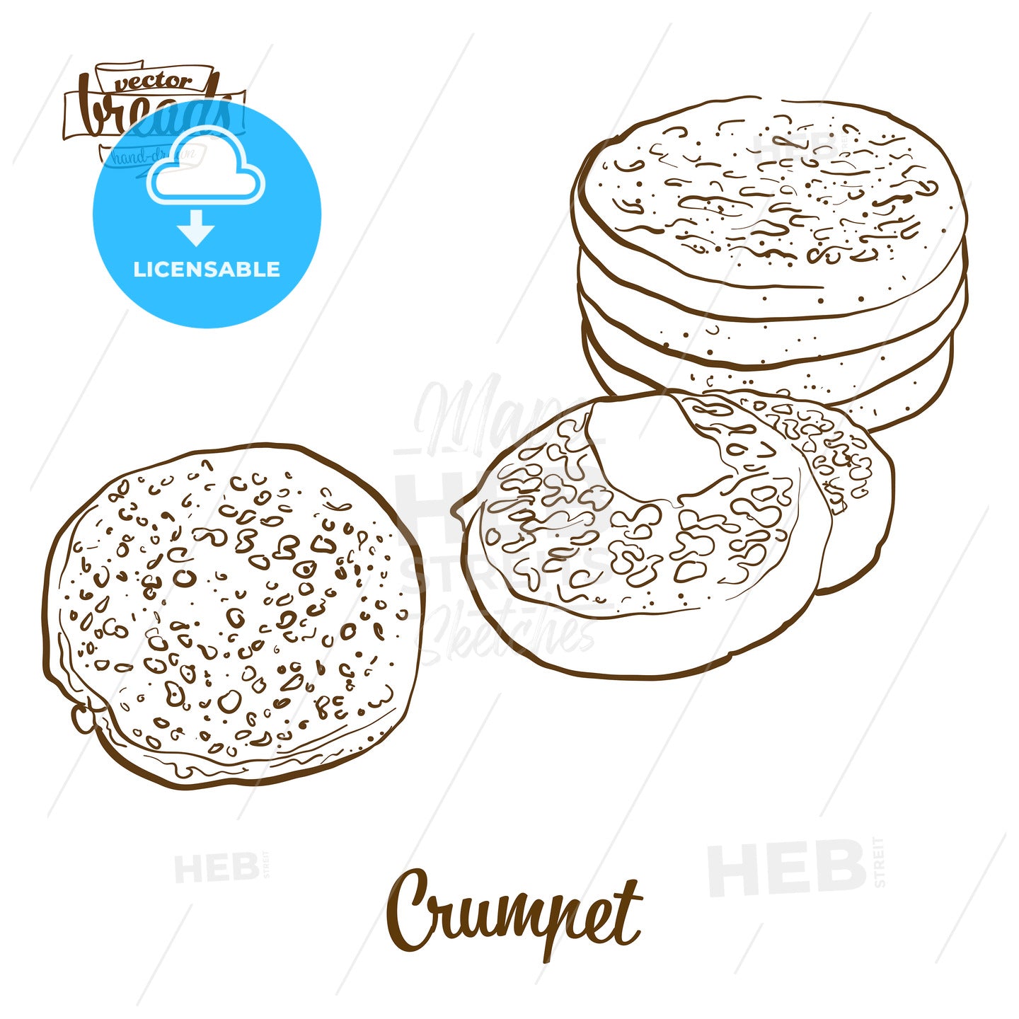 Crumpet bread vector drawing – instant download
