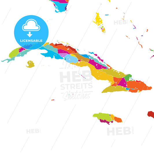 Cuba, Caribbean, Colorful Vector Map