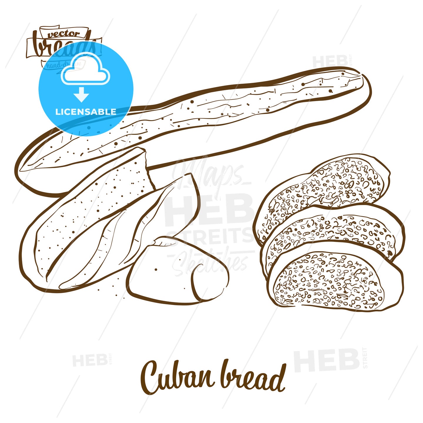 Cuban bread bread vector drawing – instant download