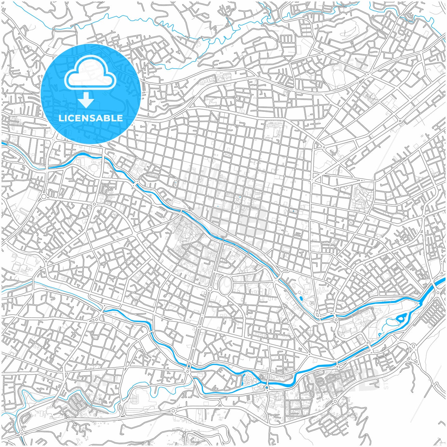 Cuenca, Ecuador, city map with high quality roads.