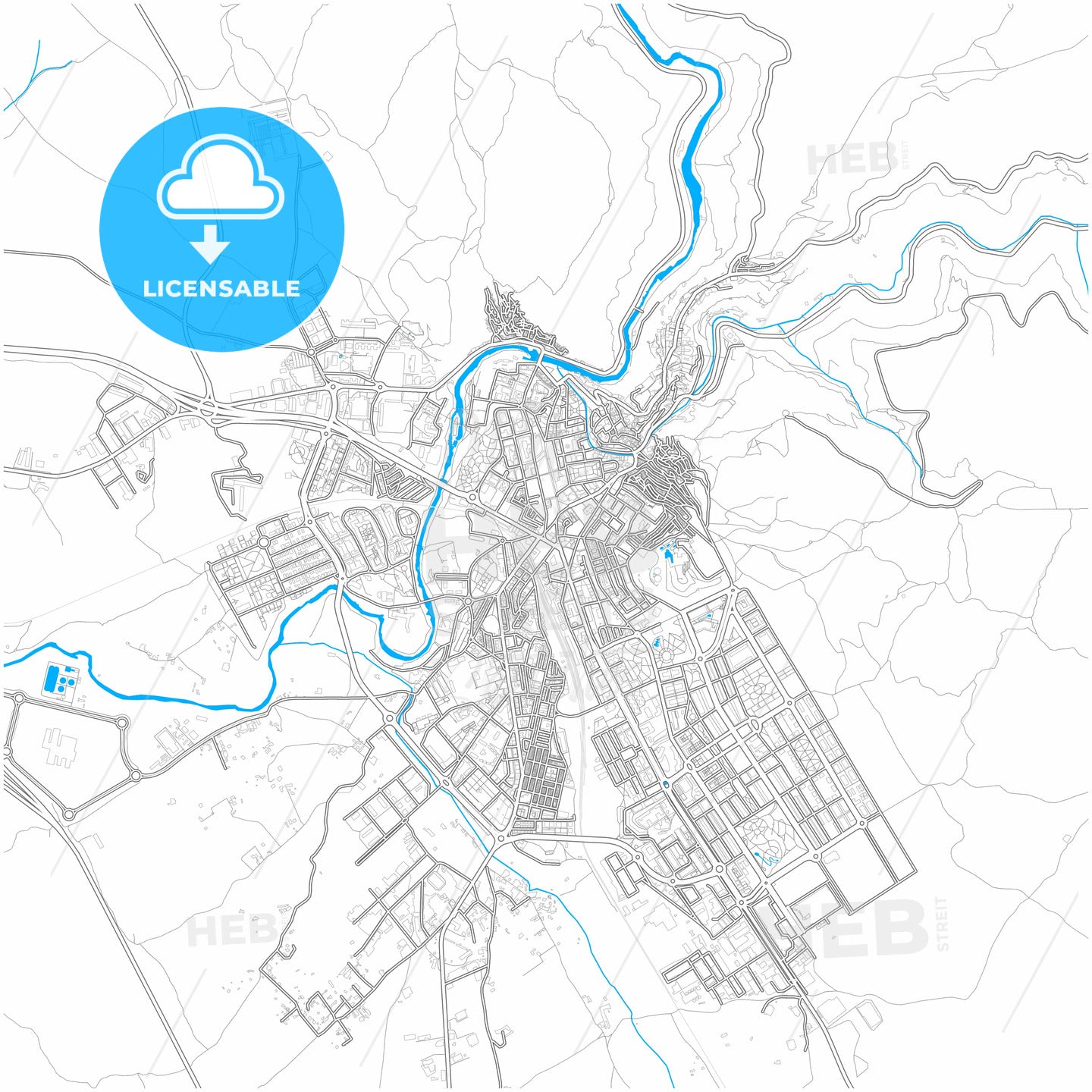 Cuenca, Spain, city map with high quality roads.