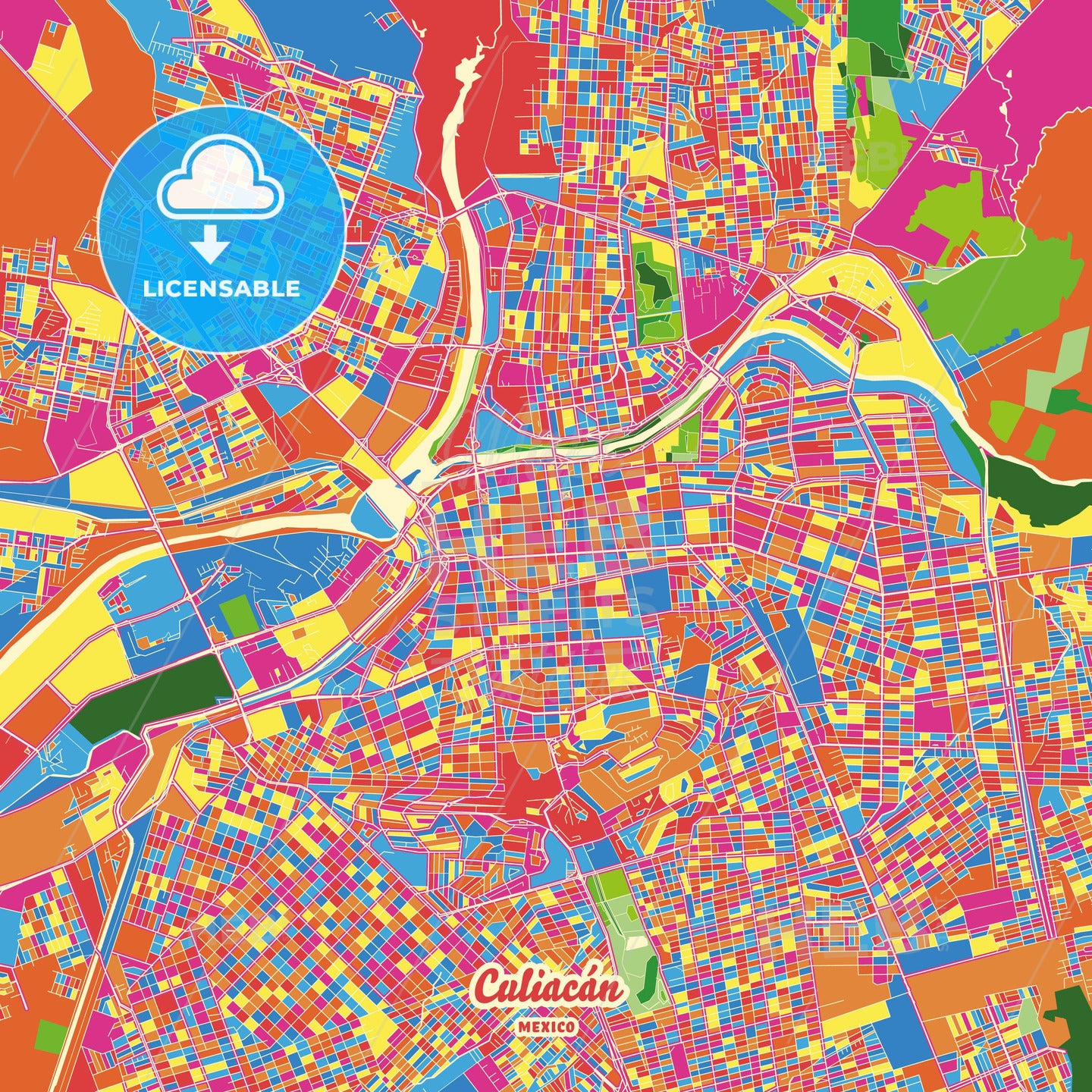 Culiacán, Mexico Crazy Colorful Street Map Poster Template - HEBSTREITS Sketches