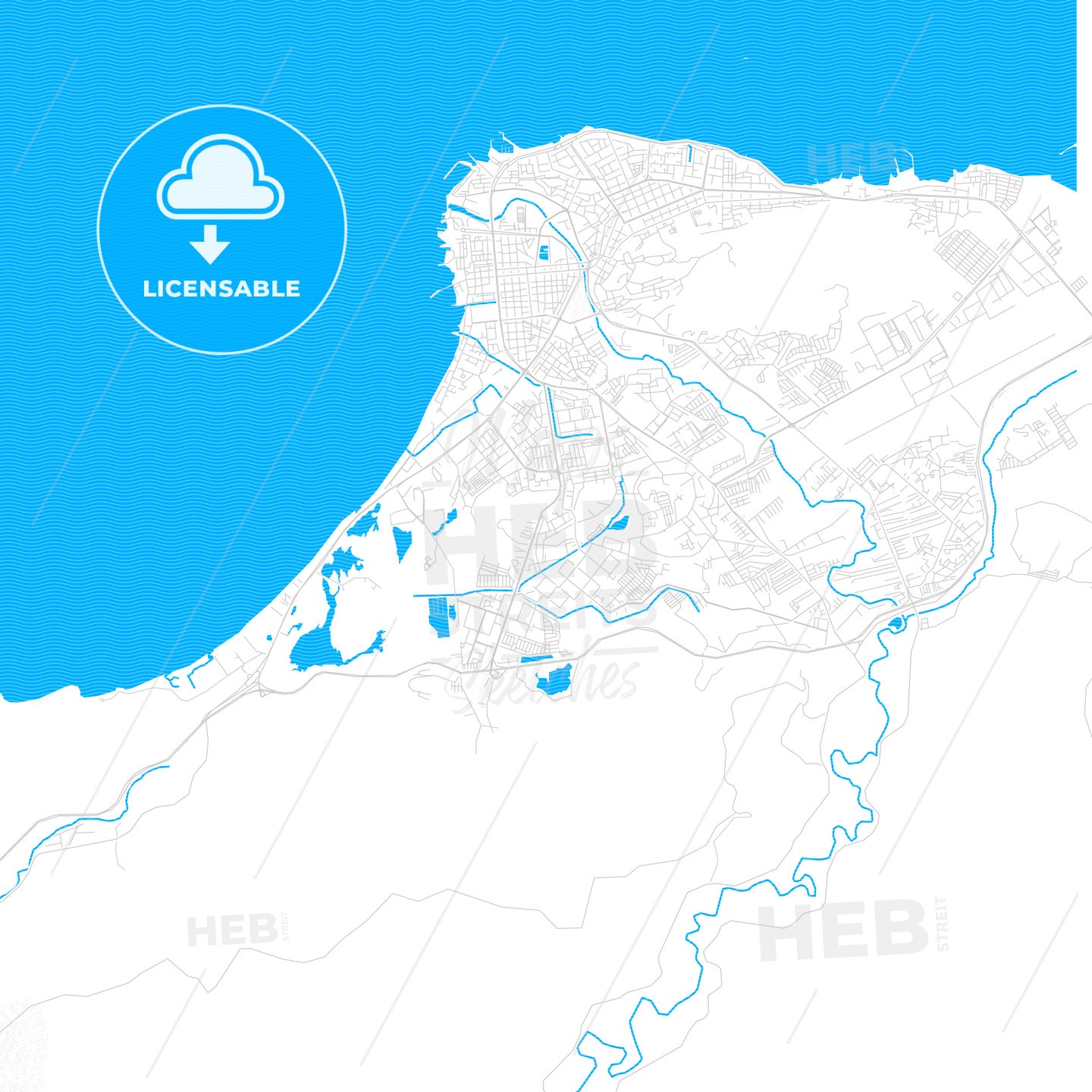 Cumana, Venezuela PDF vector map with water in focus