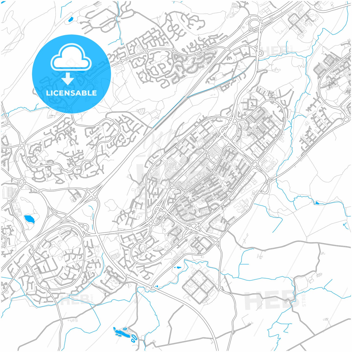 Cumbernauld, North Lanarkshire, Scotland, city map with high quality roads.