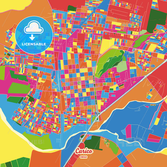 Curico, Chile Crazy Colorful Street Map Poster Template - HEBSTREITS Sketches
