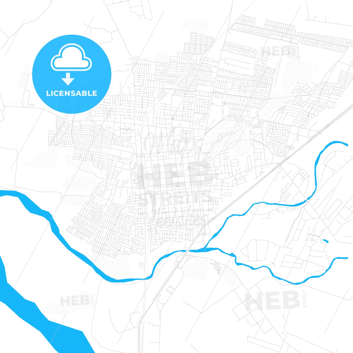 Curico, Chile PDF vector map with water in focus