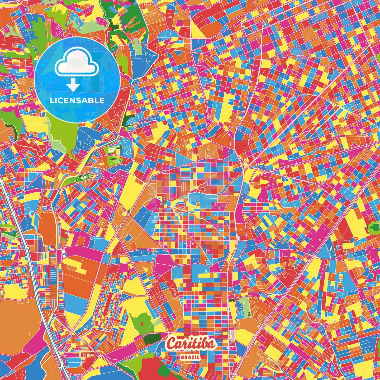 Curitiba, Brazil Crazy Colorful Street Map Poster Template - HEBSTREITS Sketches