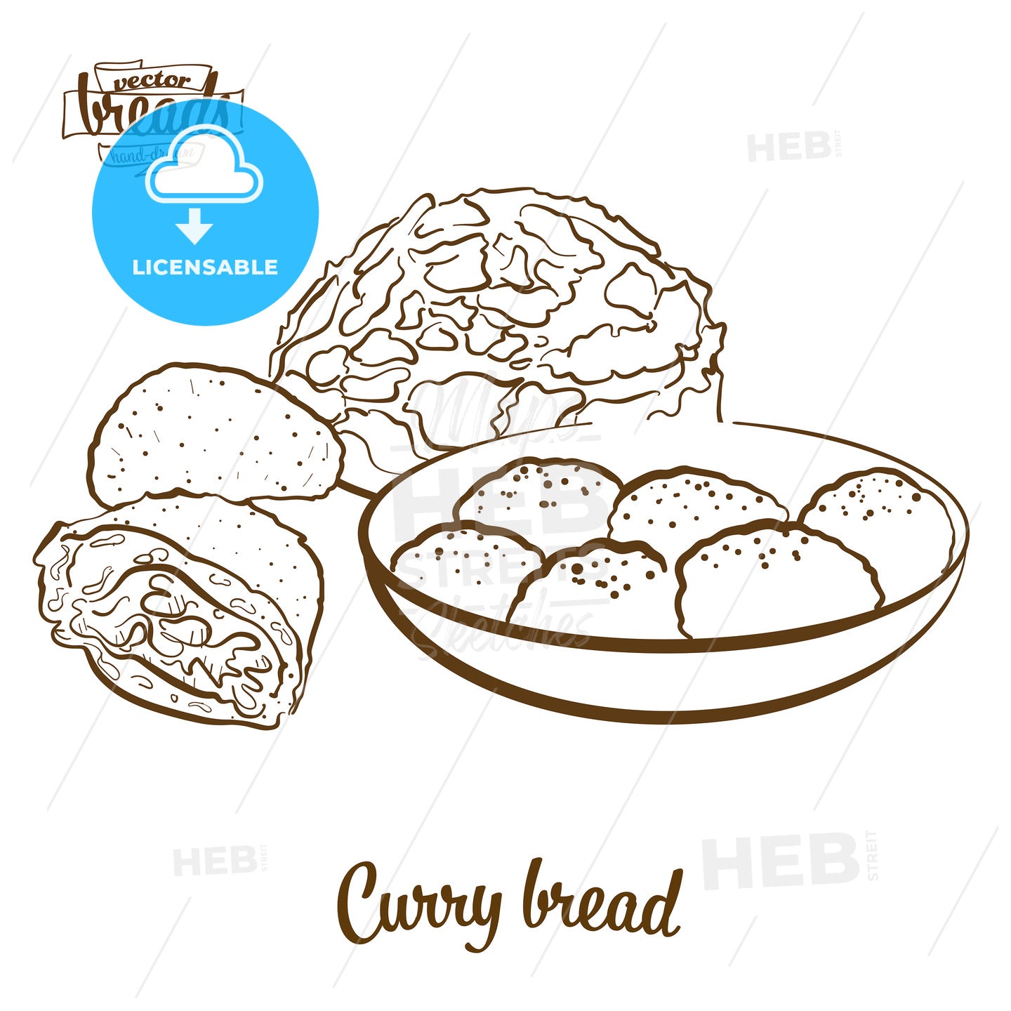 Curry bread bread vector drawing – instant download