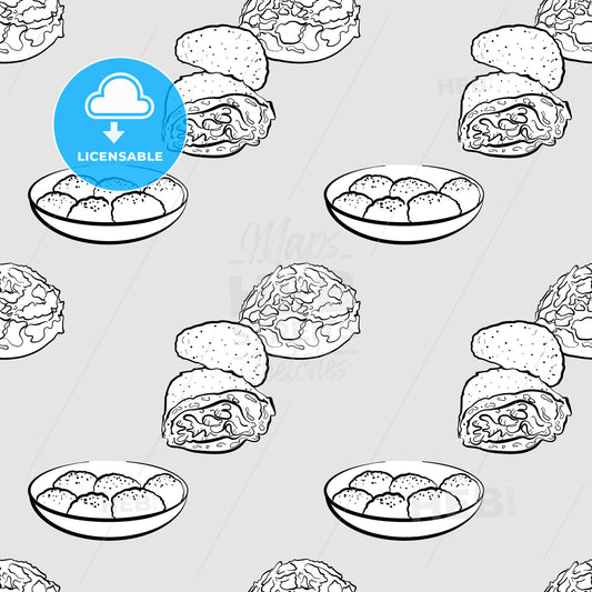 Curry bread seamless pattern greyscale drawing – instant download