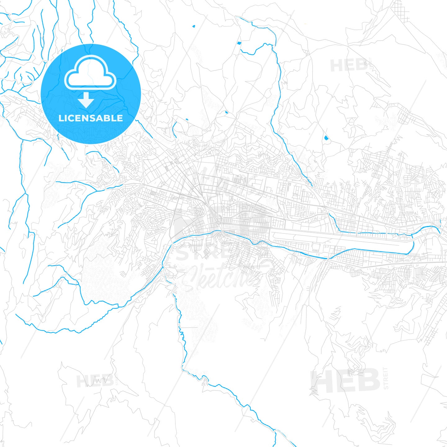 Cusco, Peru PDF vector map with water in focus
