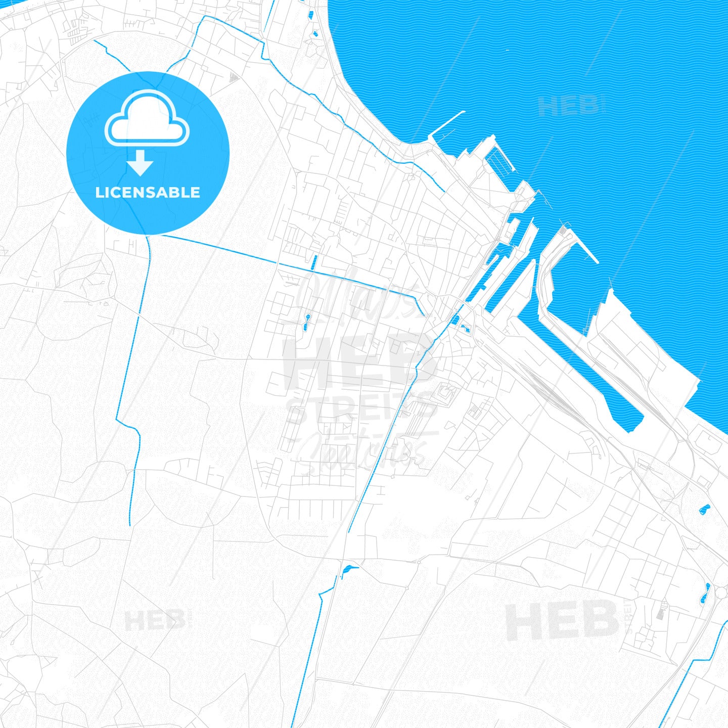 Cuxhaven, Germany PDF vector map with water in focus