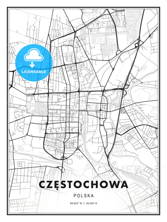 Częstochowa, Poland, Modern Print Template in Various Formats - HEBSTREITS Sketches