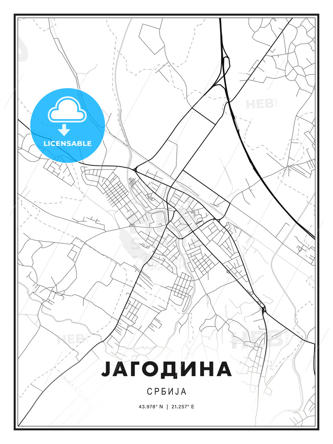 ЈАГОДИНА / Jagodina, Serbia, Modern Print Template in Various Formats - HEBSTREITS Sketches