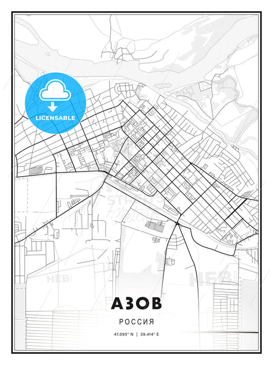 АЗОВ / Azov, Russia, Modern Print Template in Various Formats - HEBSTREITS Sketches