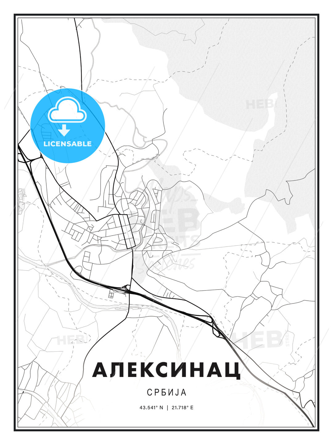 АЛЕКСИНАЦ / Aleksinac, Serbia, Modern Print Template in Various Formats - HEBSTREITS Sketches