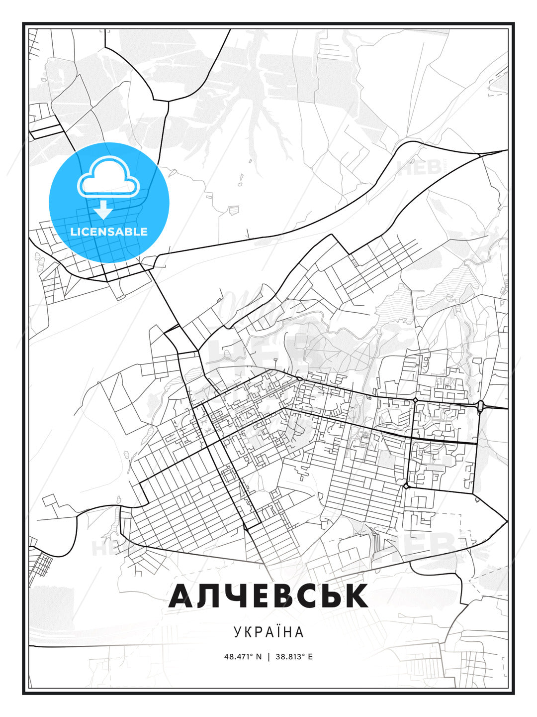 АЛЧЕВСЬК / Alchevsk, Ukraine, Modern Print Template in Various Formats - HEBSTREITS Sketches