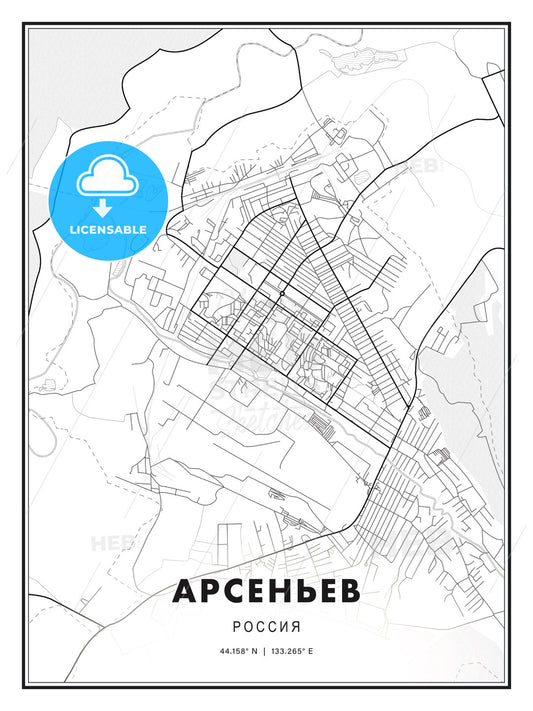 АРСЕНЬЕВ / Arsenyev, Russia, Modern Print Template in Various Formats - HEBSTREITS Sketches