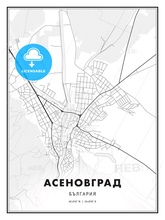 АСЕНОВГРАД / Asenovgrad, Bulgaria, Modern Print Template in Various Formats - HEBSTREITS Sketches