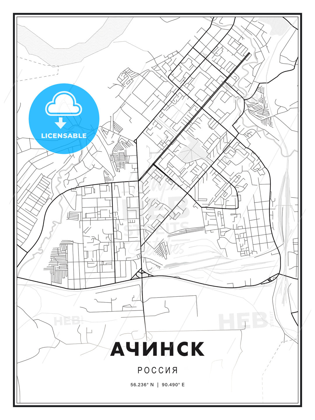АЧИНСК / Achinsk, Russia, Modern Print Template in Various Formats - HEBSTREITS Sketches