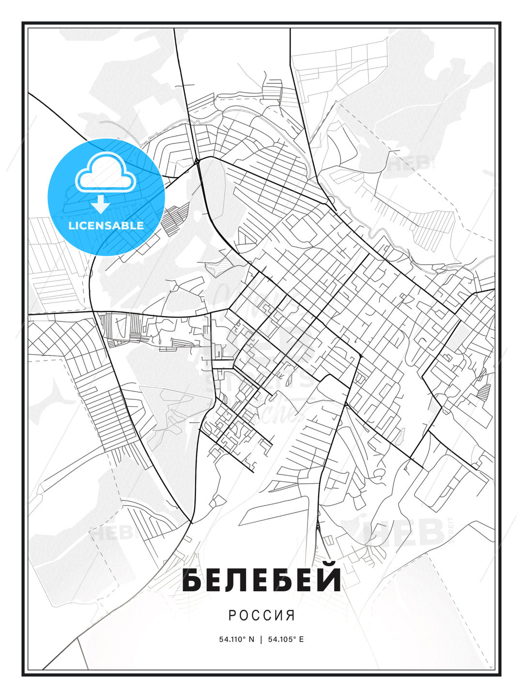 БЕЛЕБЕЙ / Belebey, Russia, Modern Print Template in Various Formats - HEBSTREITS Sketches