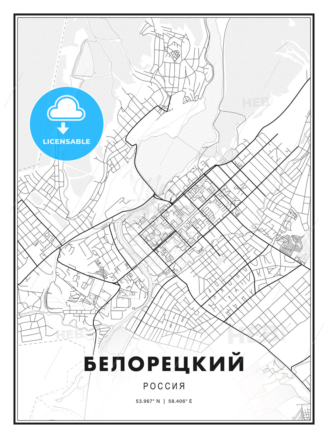 БЕЛОРЕЦКИЙ / Beloretsk, Russia, Modern Print Template in Various Formats - HEBSTREITS Sketches