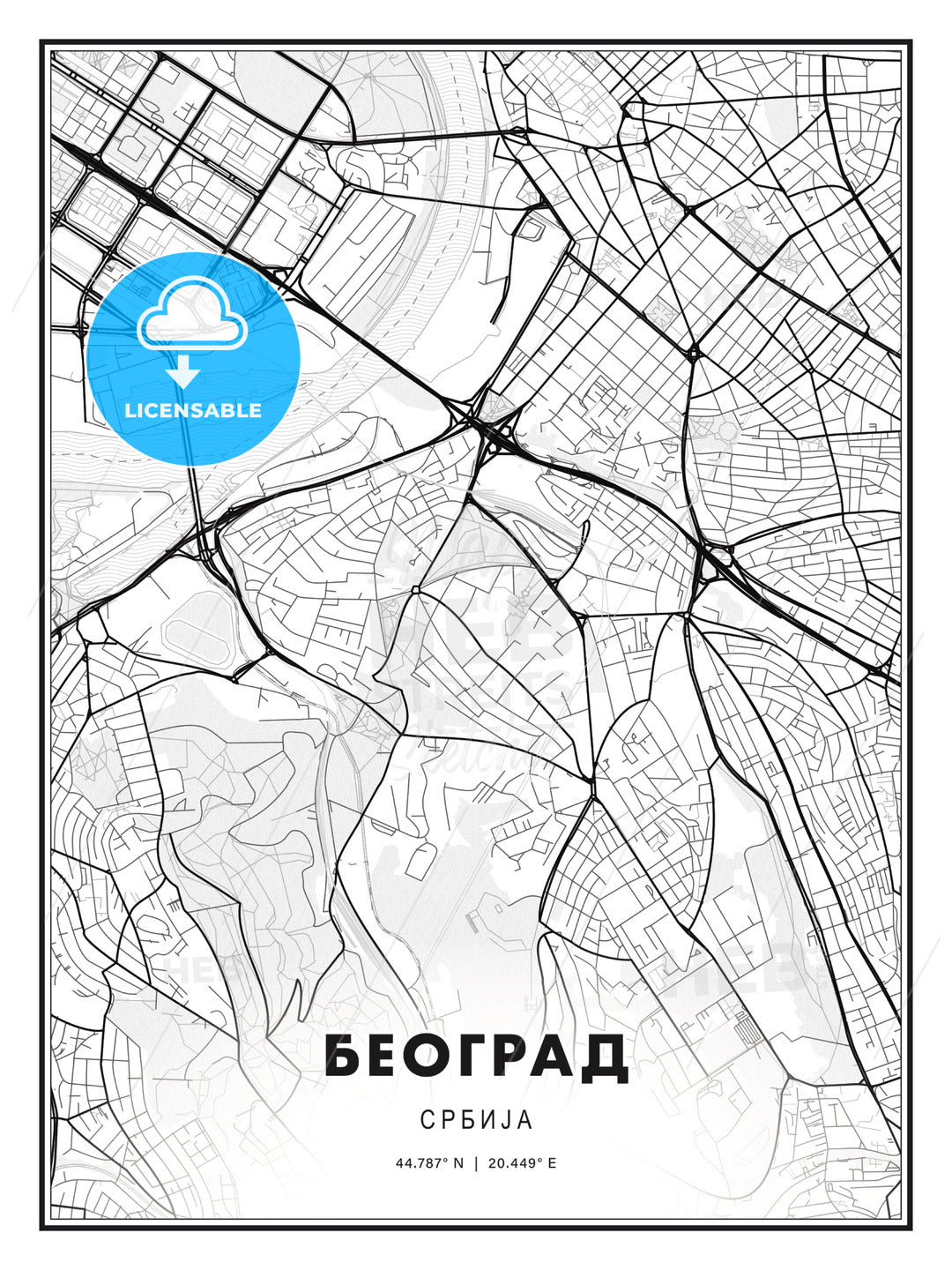 БЕОГРАД / Belgrade, Serbia, Modern Print Template in Various Formats - HEBSTREITS Sketches