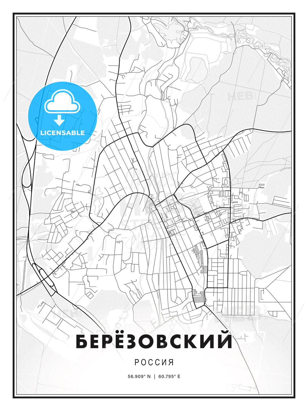 БЕРЁЗОВСКИЙ / Beryozovsky, Russia, Modern Print Template in Various Formats - HEBSTREITS Sketches