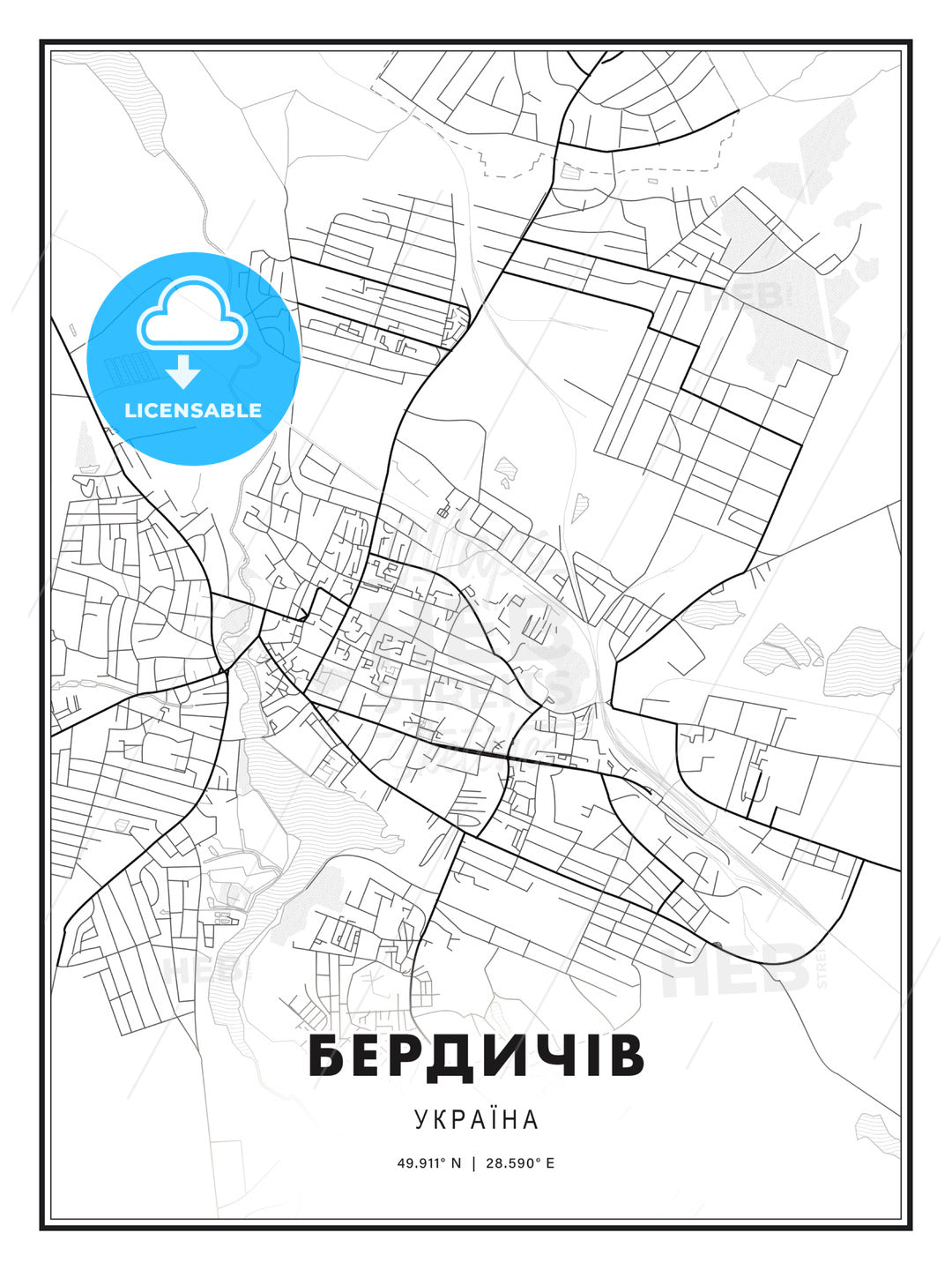 БЕРДИЧІВ / Berdychiv, Ukraine, Modern Print Template in Various Formats - HEBSTREITS Sketches