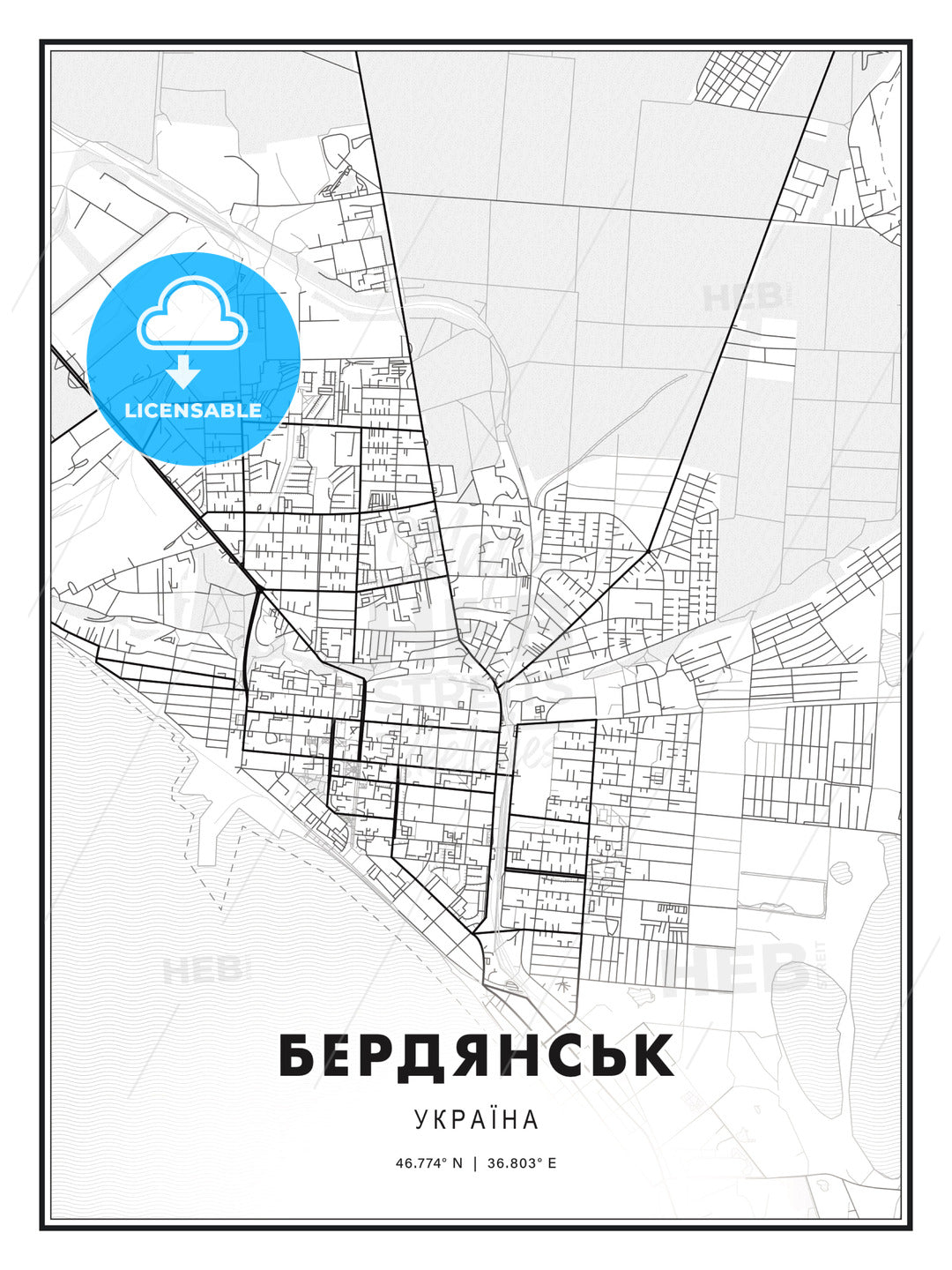 БЕРДЯНСЬК / Berdiansk, Ukraine, Modern Print Template in Various Formats - HEBSTREITS Sketches