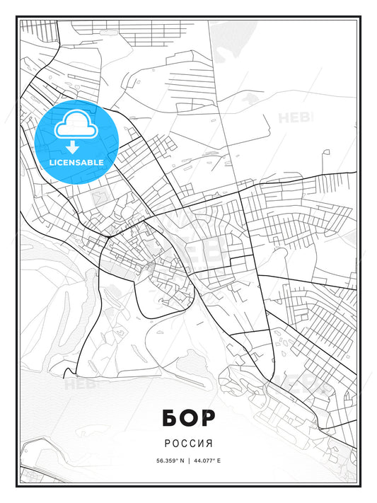 БОР / Bor, Russia, Modern Print Template in Various Formats - HEBSTREITS Sketches