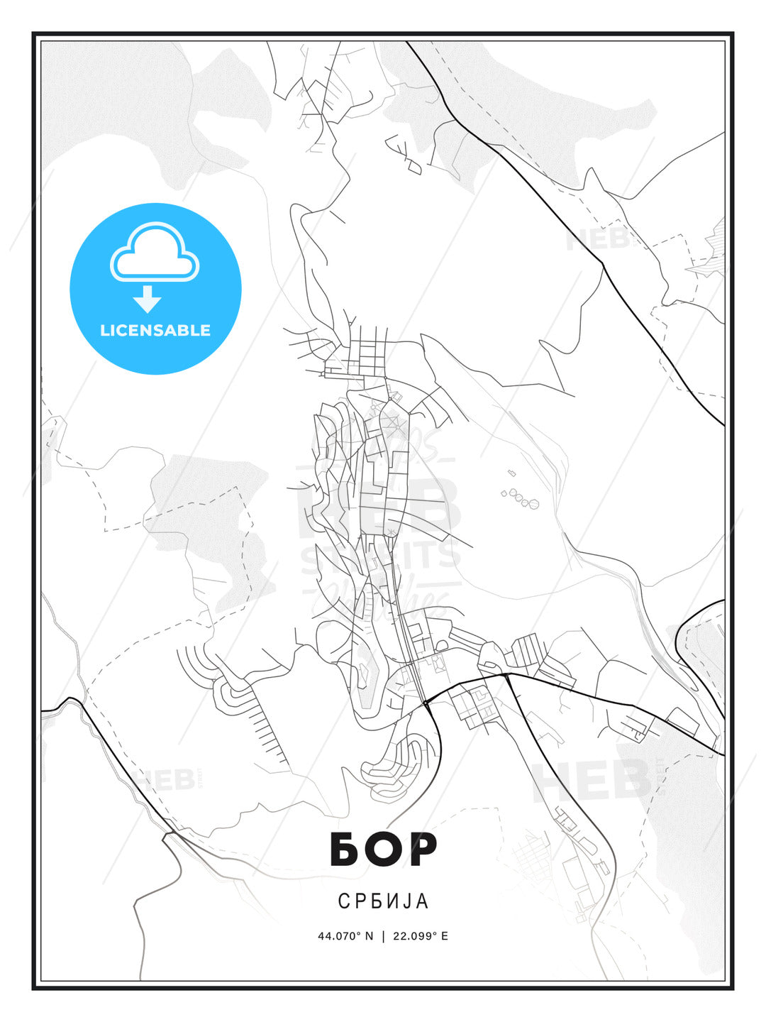 Grad Bor Mapa БОР / Bor, Serbia, Modern Map Print Template in Various Formats ...