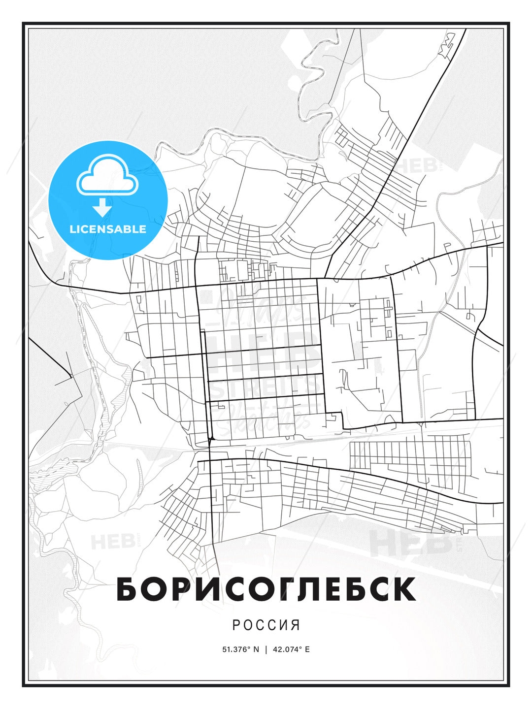 БОРИСОГЛЕБСК / Borisoglebsk, Russia, Modern Print Template in Various Formats - HEBSTREITS Sketches